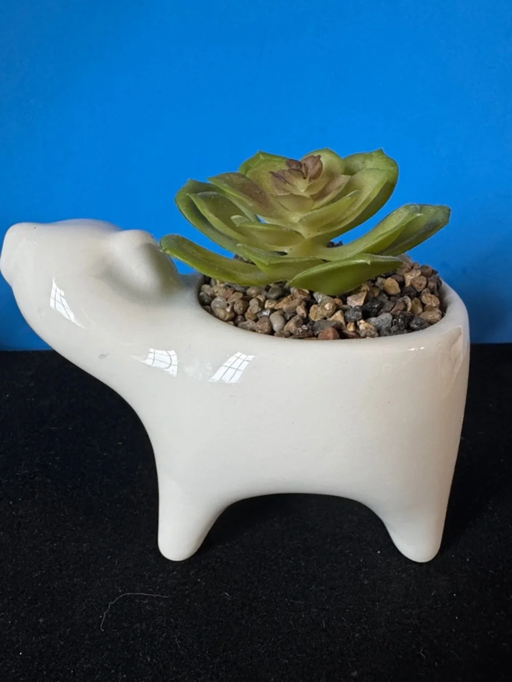 Ceramic Dog Planter with Faux Succulent - White